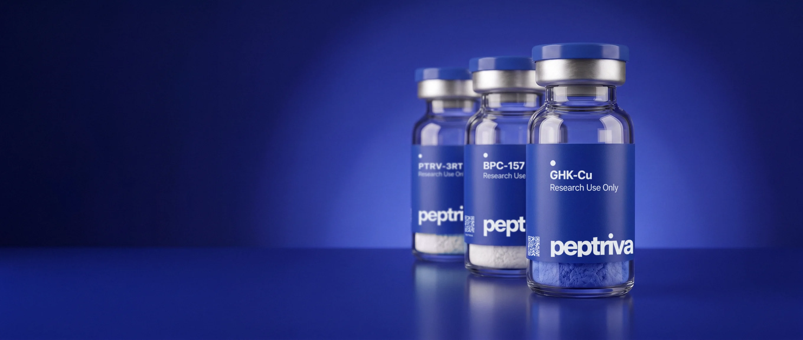 Peptriva GHK-Cu, BPC-157 and PTRV-3RT research vials