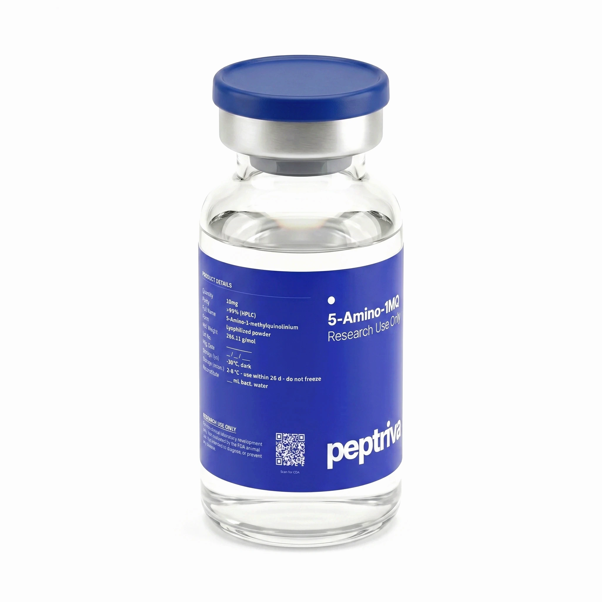5-Amino-1MQ research-grade vial &mdash; angled view