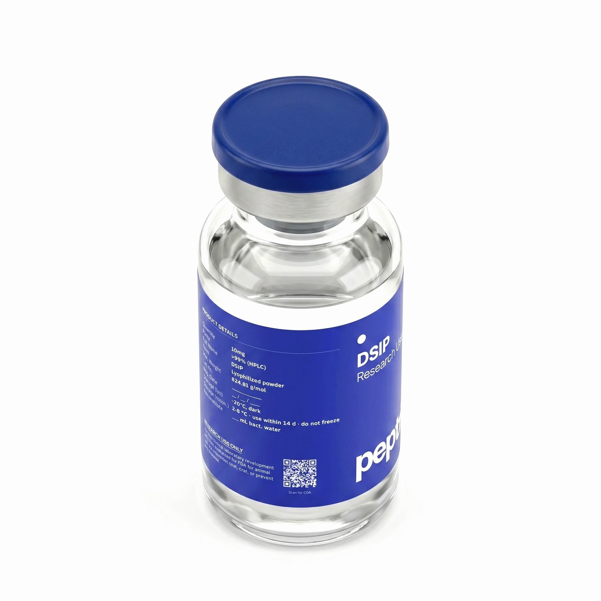 DSIP research-grade vial &mdash; angled view