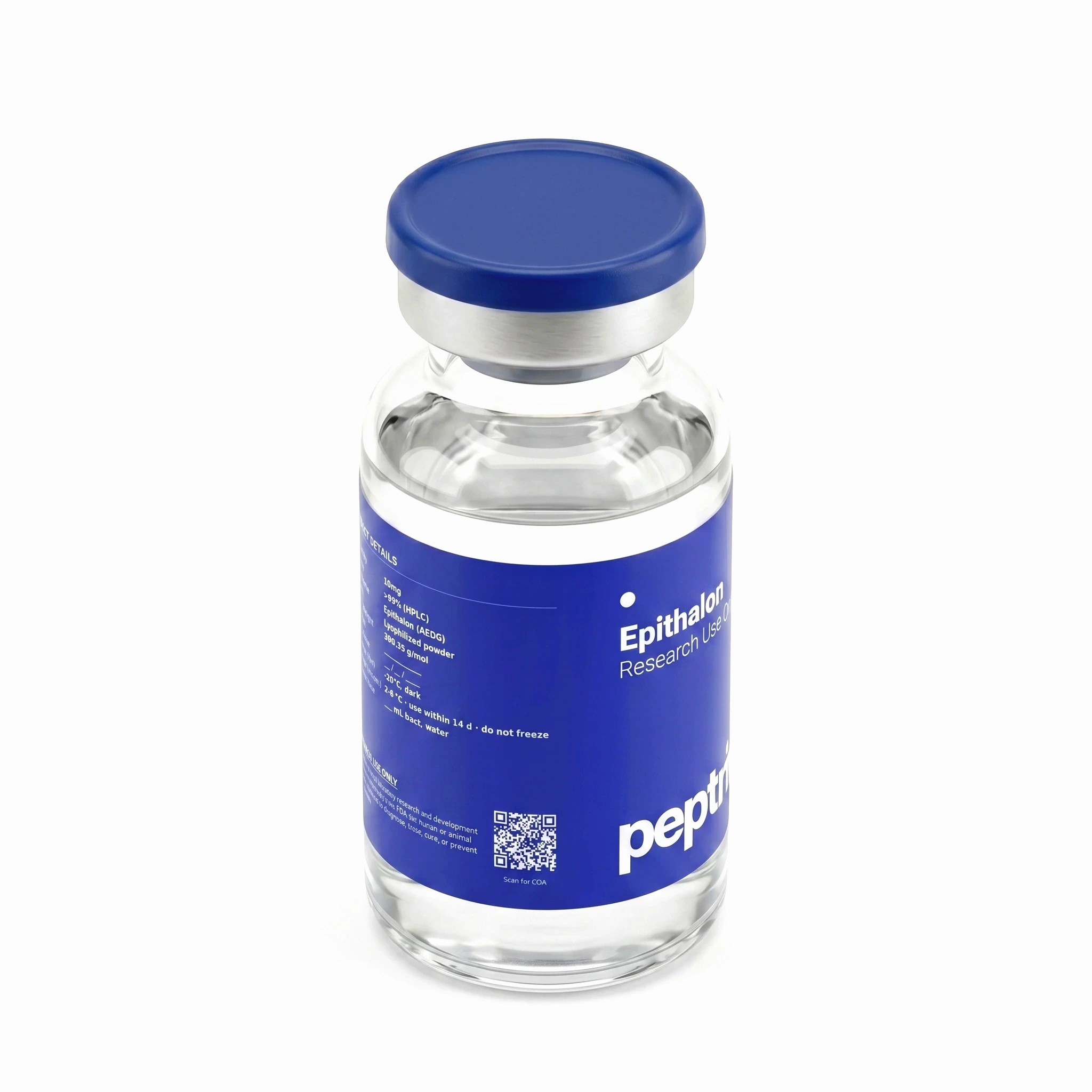 Epithalon research-grade vial &mdash; angled view