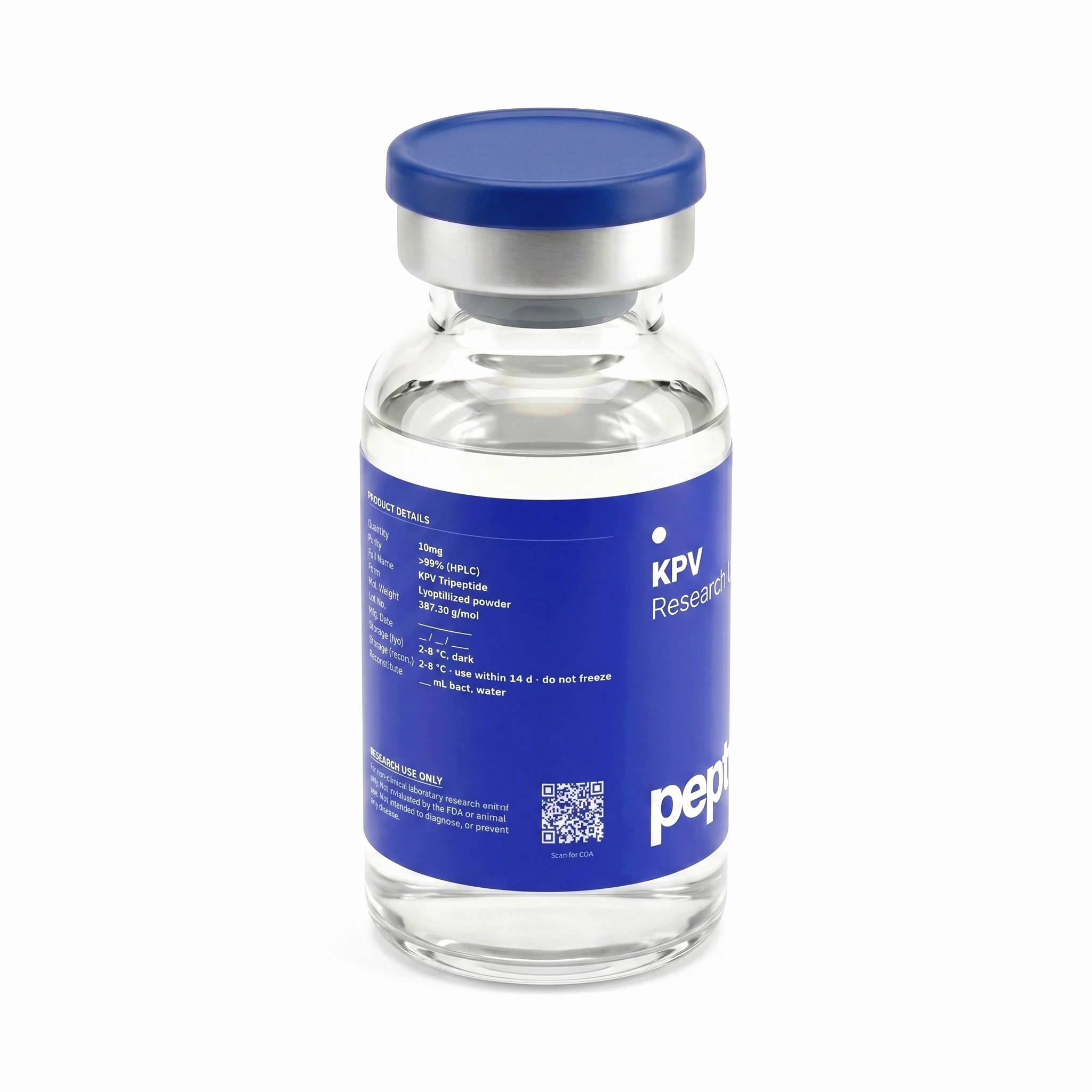 KPV research-grade vial &mdash; angled view