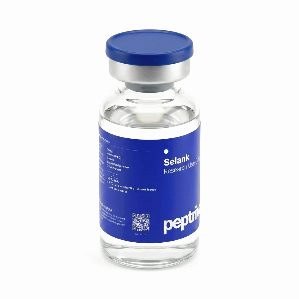 Selank research-grade vial &mdash; angled view