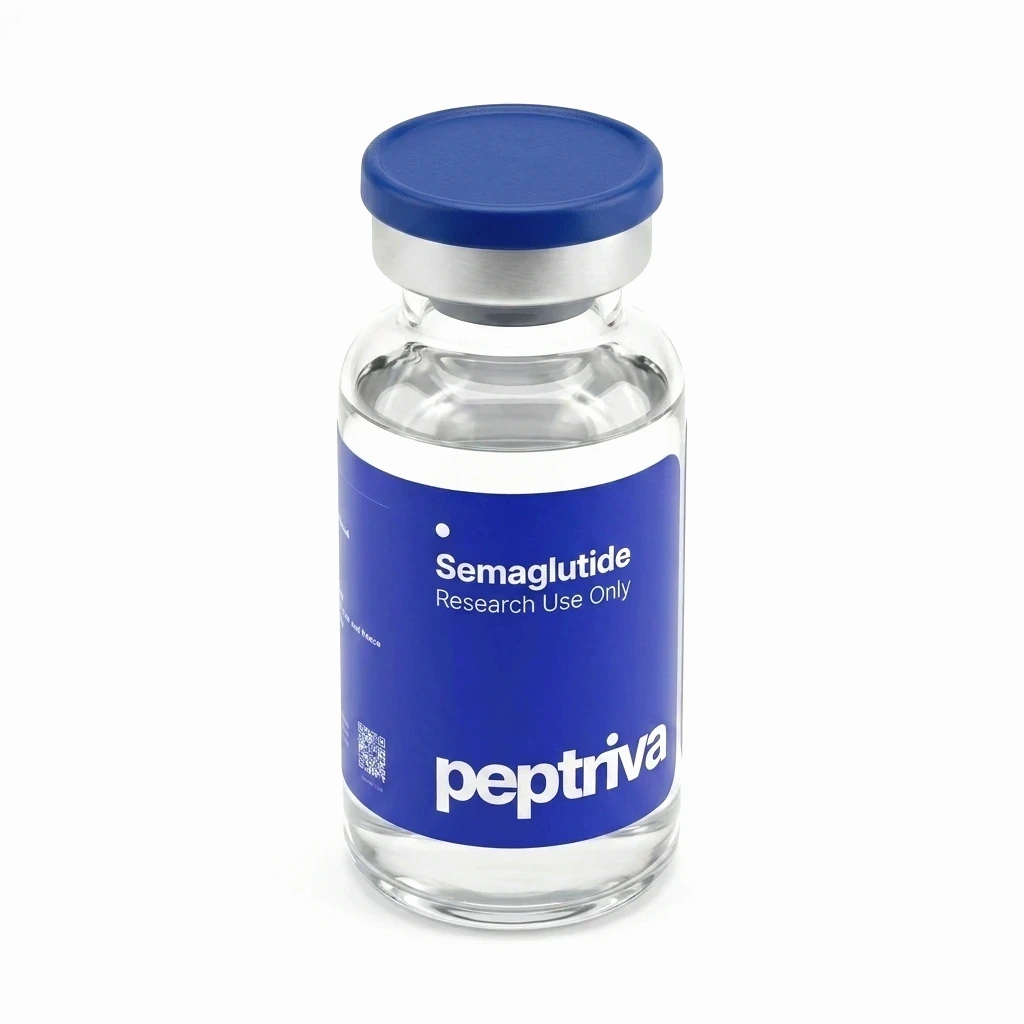Semaglutide ISO 17025-verified vial &mdash; angled view