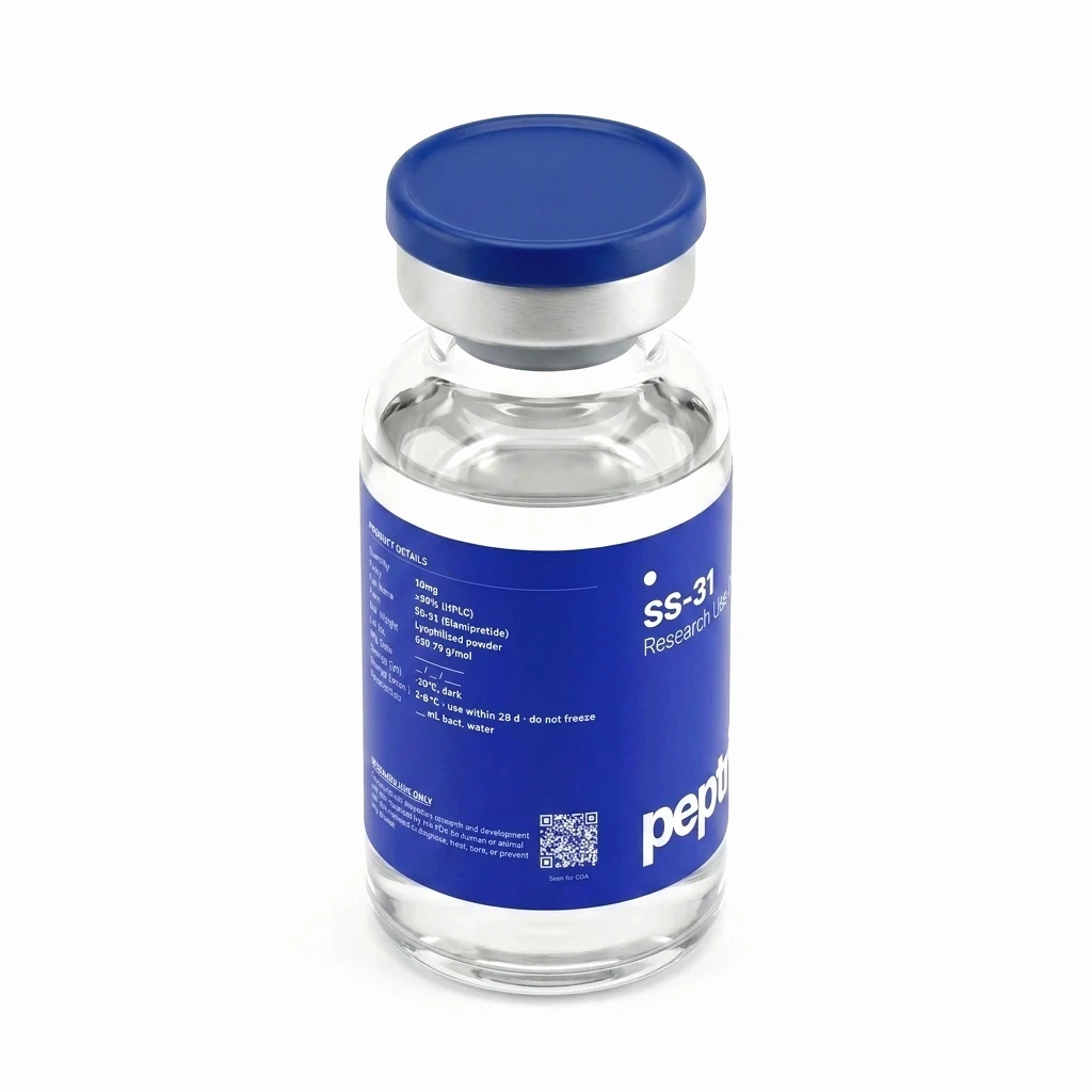 SS-31 research-grade vial &mdash; angled view